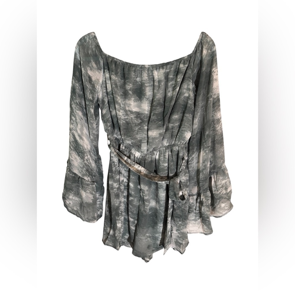 Elegant HYFVE Women's Off-Shoulder Tie-Dye Long Sleeve Stretch Romper | Size L